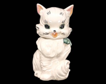 Alexander Backer | Abco Co Fluffy cat with bow cookie jar made in USA.