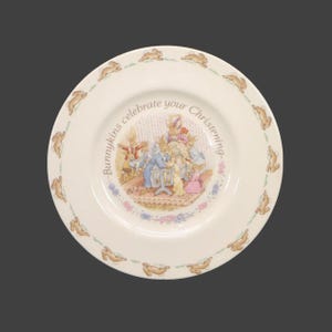 Royal Doulton Bunnykins Baby Christening plate. Bunnykins Celebrate Your Christening. Made in England.