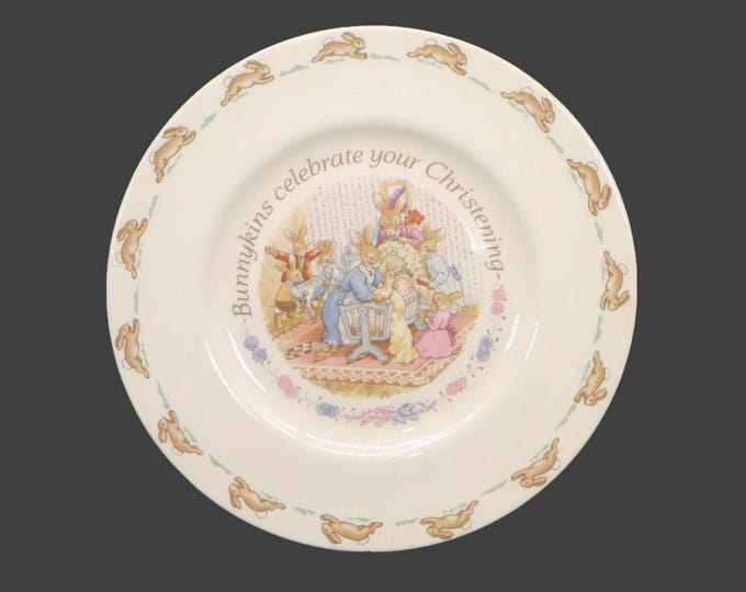 Royal Doulton Bunnykins Baby Christening plate. Bunnykins Celebrate Your Christening. Made in England.