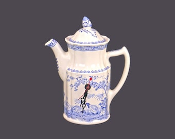 Almost antique Furnivals Quail Blue decorative coffee pot clock. Blue quails and florals. Made in England.