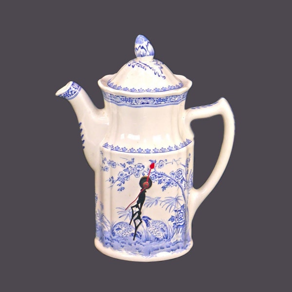 Almost antique Furnivals Quail Blue decorative coffee pot clock. Blue quails and florals. Made in England.