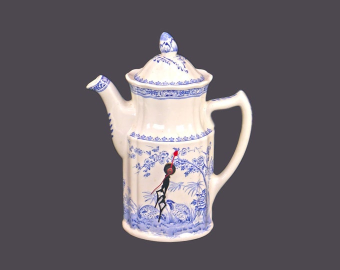 Almost antique Furnivals Quail Blue decorative coffee pot clock. Blue quails and florals. Made in England.