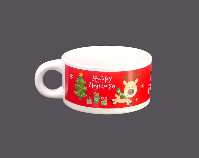 Christmas Happy Holidays soup mug. Reindeer, Christmas tree. Sold individually.