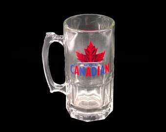 Molson Canadian .7L | 24 fluid ounce glass beer stein | mug. Very heavy etched-glass branding. Made by SOHM.