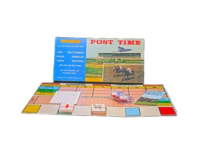 Woodbine Post Time Horse Racing board game published Rodaco 1960s. Incomplete (see below).