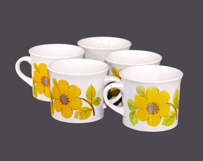 Five retro flower-power Royal Doulton Summer Days LS1002 stoneware coffee or tea cups only. Lambethware Stoneware made in England.