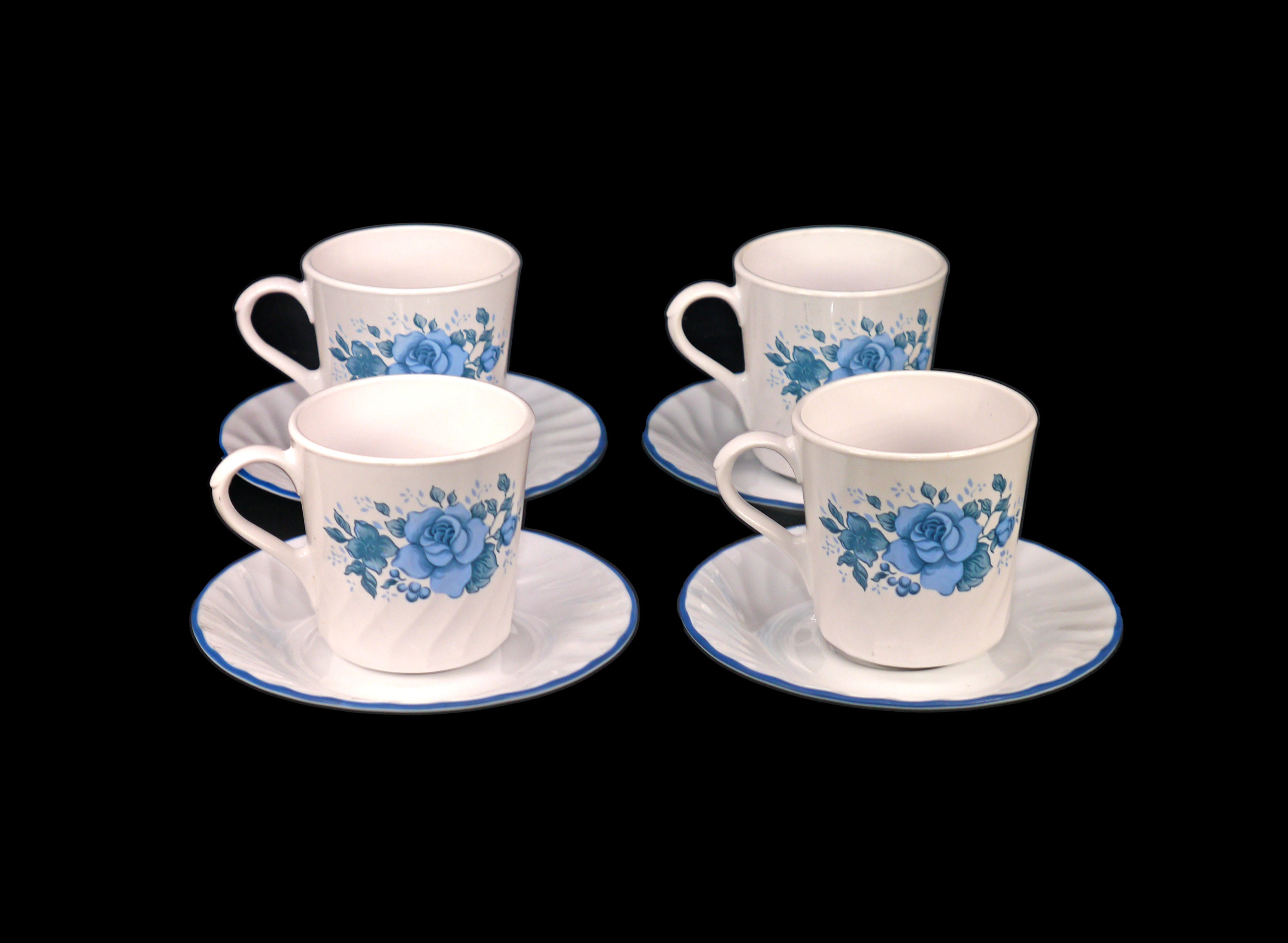 Set of Corelle Corningware Blue Velvet cup and saucer sets made in USA