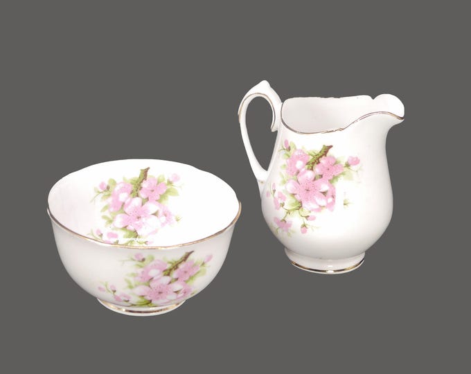 Melba Bone China 3449 mini creamer and open sugar bowl set made in England. Cherry blossoms.