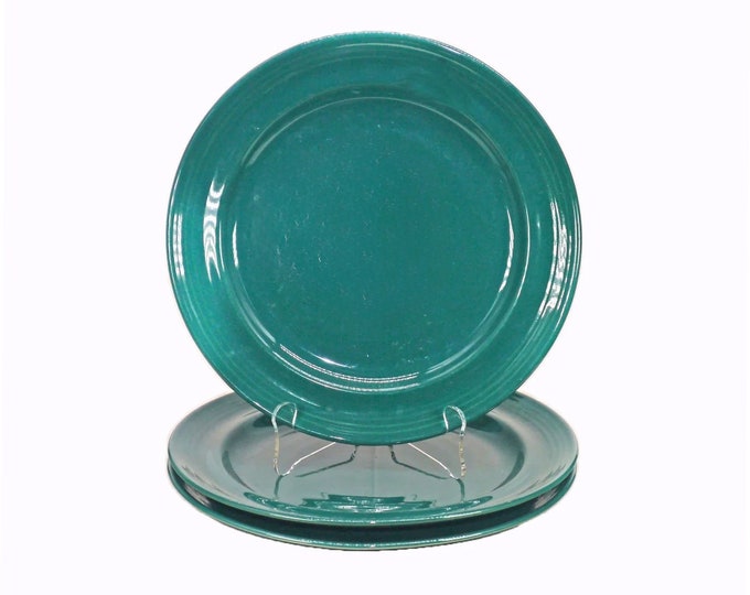 Three Signature Housewares Carnivale Dark Green stoneware dinner plates made in Japan.