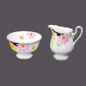 Art Deco Royal Albert Creamer & Sugar Bowl Set: Hand-Painted Floral Bone China