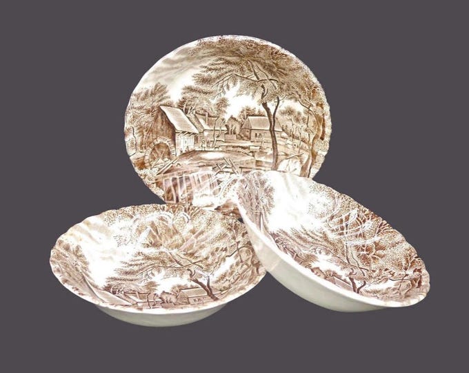 Vintage Johnson Brothers Watermill Brown dessert bowls made England. 3 bowls.