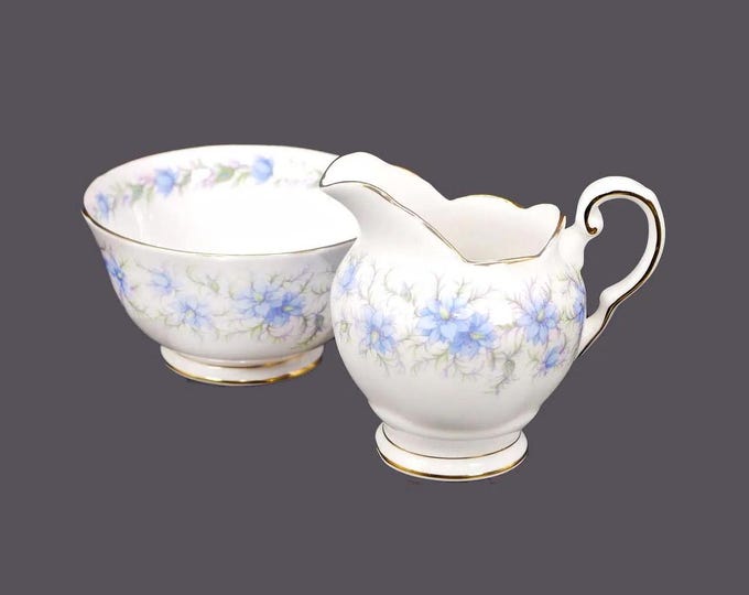 Tuscan Bone China Love in the Mist Blue mini creamer and open sugar bowl set made in England.