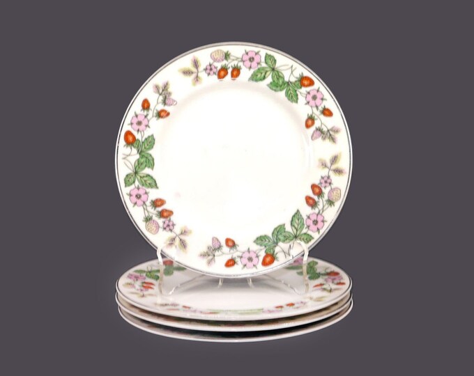 Four Northland Fine China bread plates made in Japan. Flowers and strawberries.