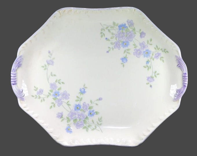 Furukawa Blue Bell lugged platter with lilac embossed handles made in Japan.