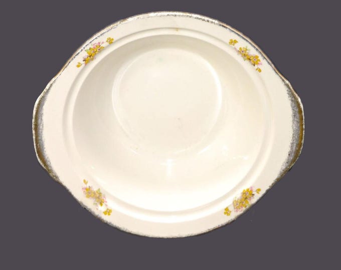 Wood & Sons 2A505 lugged rimmed serving bowl. Wood's Ivory Ware Ironstone made in England. Pink, yellow daisies.