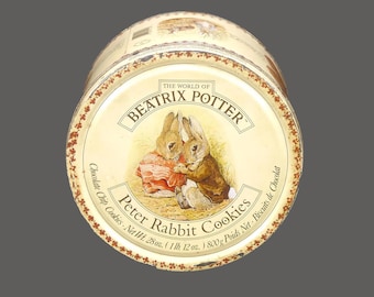 Vintage World of Beatrix Potter Peter Rabbit Cookies round cookie tin made Denmark.