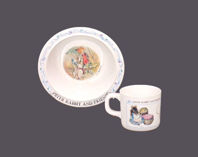 Peter Rabbit and Friends child's melamine cup and bowl set made by Eden in Taiwan.