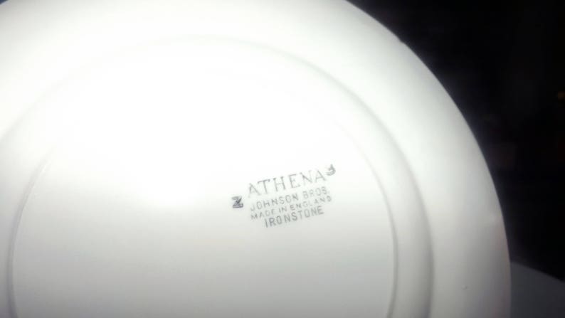 1960s through 1980s. Set of three Johnson Brothers Athena White all-dinner plates
