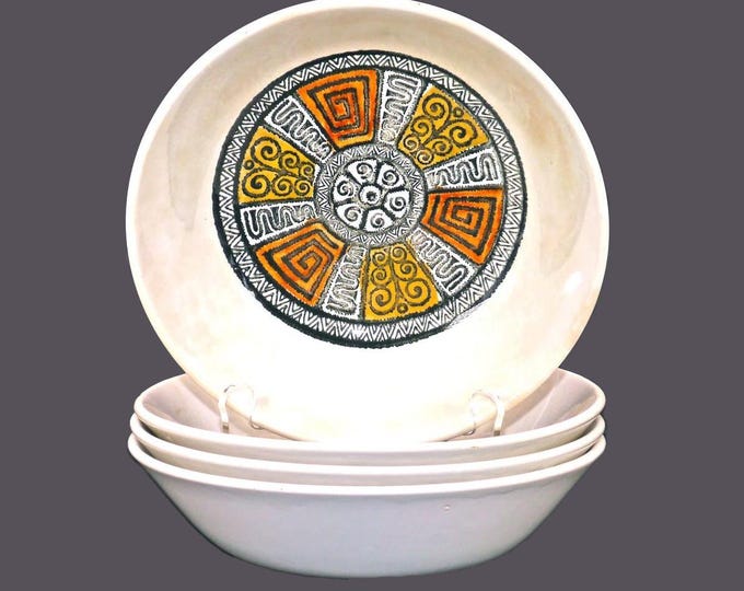 Four retro Biltons Aztec coupe cereal bowls. Fine White Ironstone made in England. Flaws (see below).