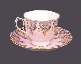 Vintage Royal Albert Bone China Cup and Saucer: Pink with Golden Grapes - England.