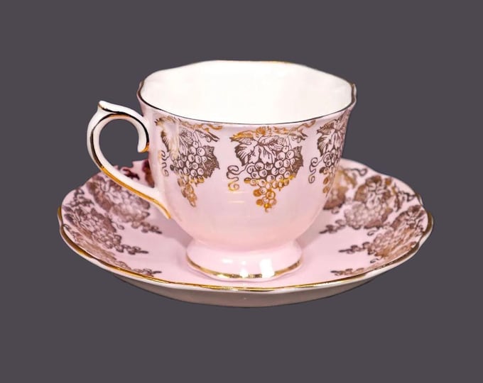 Royal Albert pink and golden grapes cup and saucer set. Bone china made in England. Montrose shape.