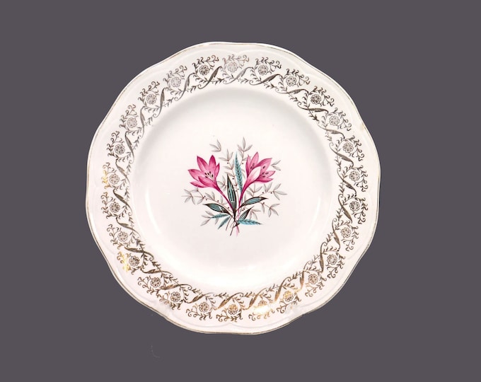 British Anchor Pottery 6001 dinner plate. Pink florals and filigree. Regency Ironstone made in England.