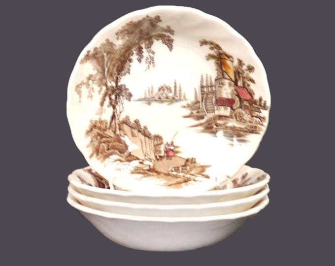 Four Johnson Brothers The Old Mill Brown Multicolor  fruit nappies, dessert bowls made in England.