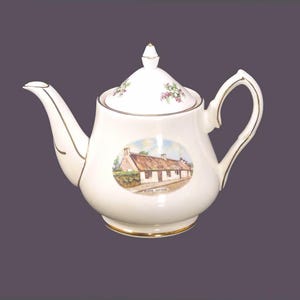 Vintage Clare Bone China Teapot: Burns Cottage Scene, Made in England