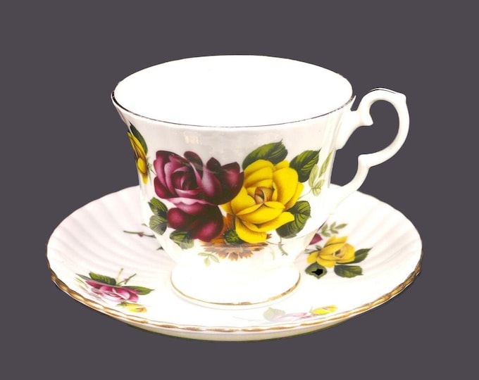 Royal Windsor 3082 cup and saucer set. Bone china made in England. Red, yellow roses.