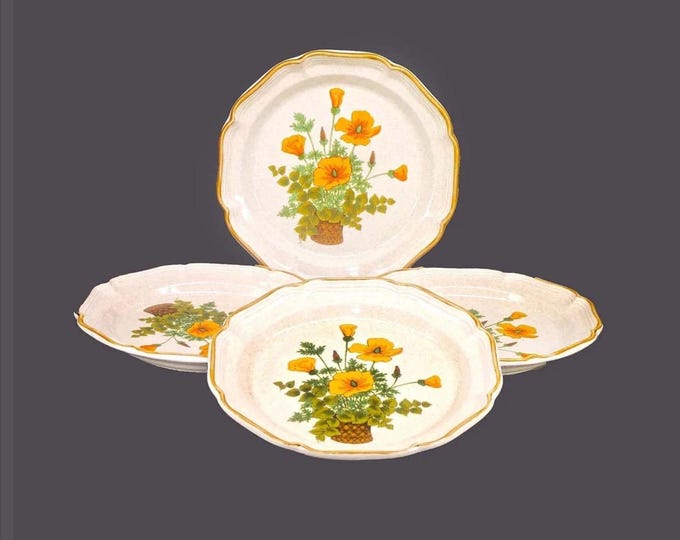 Four Mikasa Petunias EC401 large, stoneware dinner plates. Garden Club stoneware made in Japan.