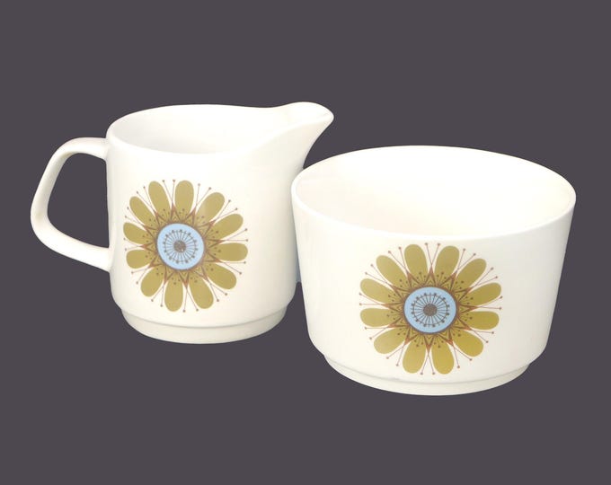 Retro J&G Meakin Galaxy creamer and open sugar bowl. Boho flower-power tableware made in England.