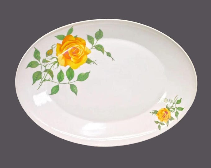 Bohemia Fine China Tea Rose large oval platter made in Czechoslovakia. Yellow tea roses and greenery.