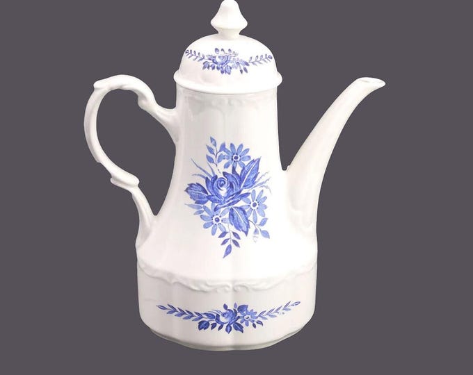 J&G Meakin Dresden Blue six-cup coffee pot. Blue-and-white tableware made in England.