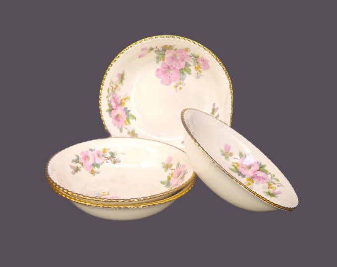 Four Sovereign Potters Norfolk coupe soup bowls. English ironstone decorated in Canada.