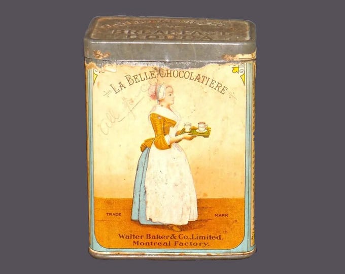 Antique Walter Baker Co Baker's Breakfast Cocoa tin.
