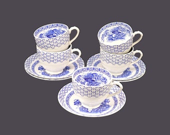 Vintage Empire Porcelain Beverley Blue cup and saucer sets made England. 5 sets.