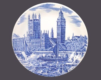 Johnson Brothers Big Ben blue-and-white cabinet, display plate made in England.