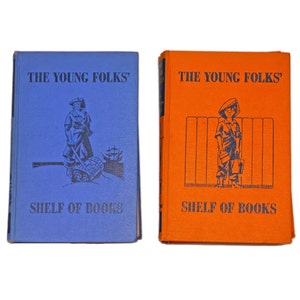 Two volumes of Young Folks Shelf of Books Junior Classics Vol 6 Stories About Boys & Girls, Vol 9 Sport and Adventure.