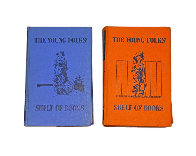 Two volumes of Young Folks Shelf of Books Junior Classics Vol 6 Stories About Boys & Girls, Vol 9 Sport and Adventure.