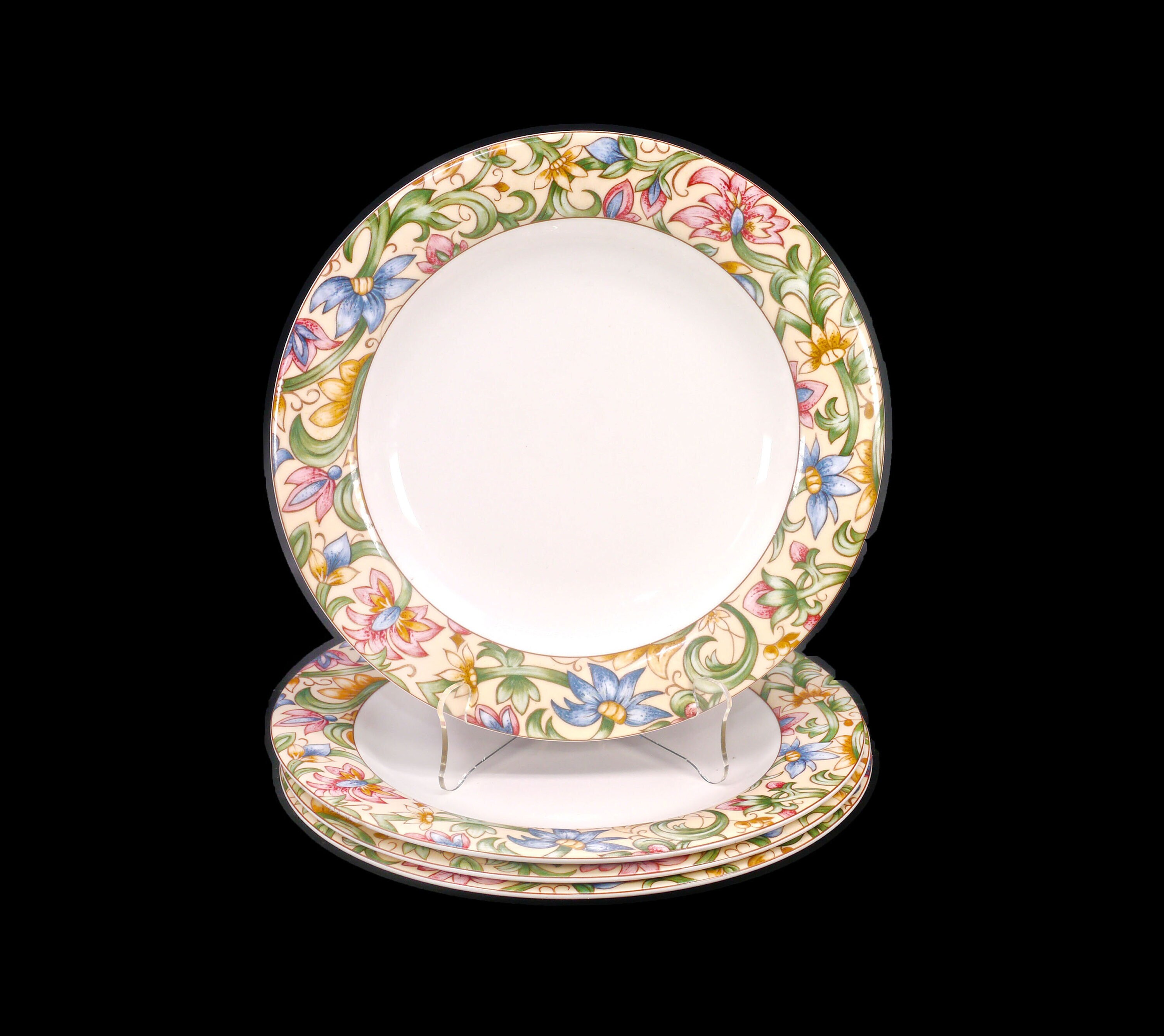 Four Royal Doulton TC1216 Jacobean large dinner plates.