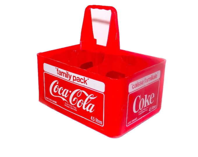 Coca-Cola family-pack money-back bottle 4.5L carrier. Holds six bottles. English French wording. Great for home bar area.