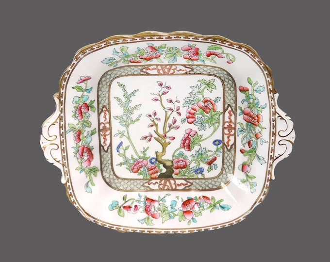 Antique Victorian-era Coalport Indian Tree handled cake plate made in England.