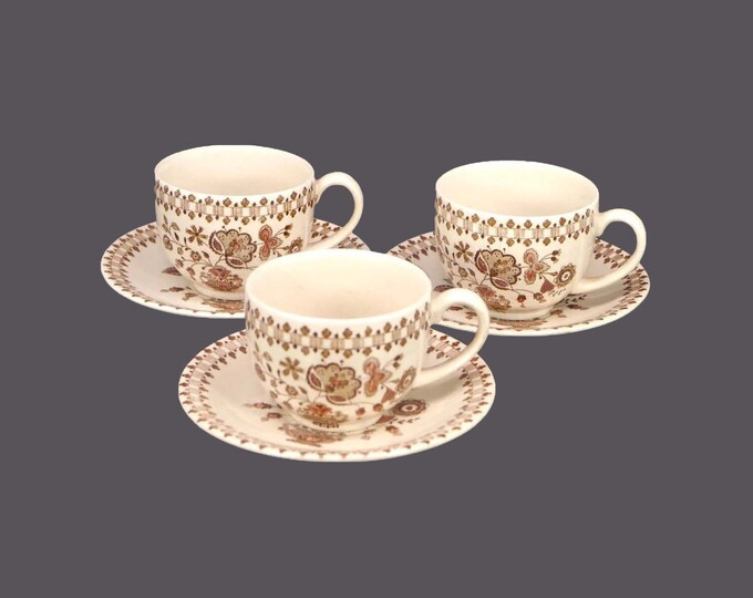 Johnson Brothers Jamestown Brown cup and saucer sets. Old Granite Ironstone made in England. Choose quantity below.
