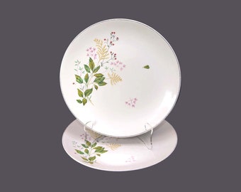 Pair of Johnson Brothers dinner plates. Red berries, pink flowers, ferns, leaves made in England. Flaws (see below).