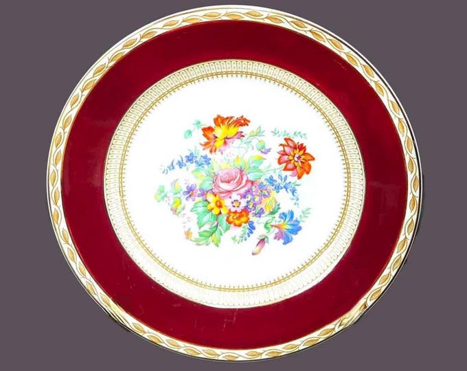 Wedgwood Co. Ltd. WW239 large dinner plate made in England. Maroon, florals.