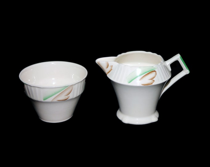 Art-deco era Myott 2245F creamer and open sugar bowl set made in England.