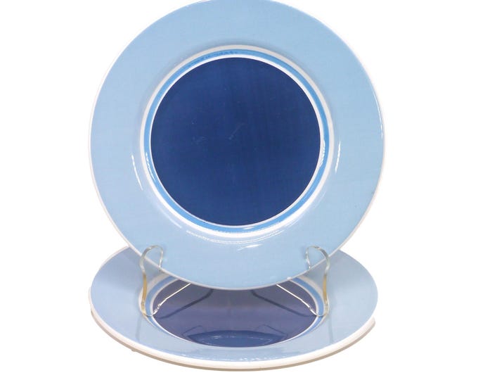 Pair of Pier 1 Marea salad plates made in Italy. Blue and white. Flaw (see below).