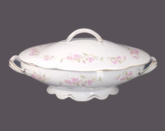 Antique MZ Austria | Altrohlau ALT47 style oval, covered serving bowl. Pink flowers, vines.