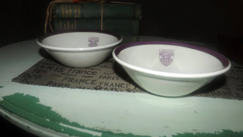 Lion/'s Club Lodge Emblem in purple Vintage purple and gold bands 1960s Ridgway Hotelware fruit nappie or dessert bowl Made in England