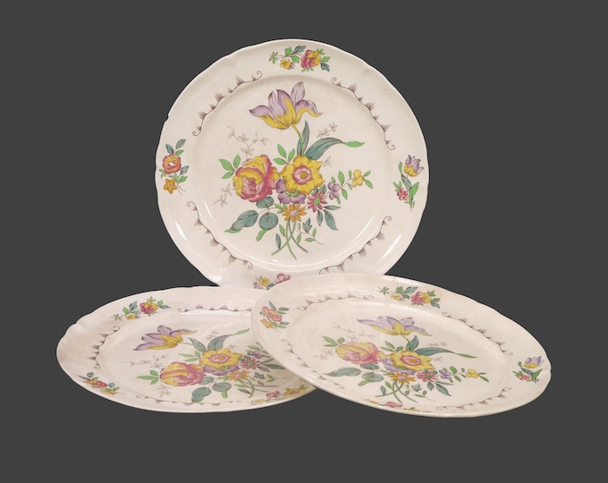 Three antique Edwardian Age Booths BOO68 dinner plates made in England. Flaws (see below).